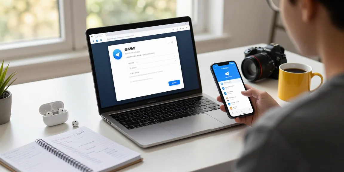 Customize Telegram Chinese settings in a modern workspace, showcasing user engagement with technology.