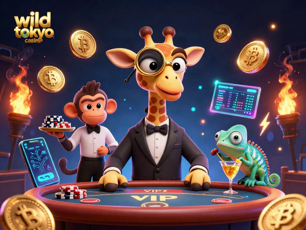 Experience the thrill at wild tokyo casino with a high-roller giraffe and vibrant casino elements.