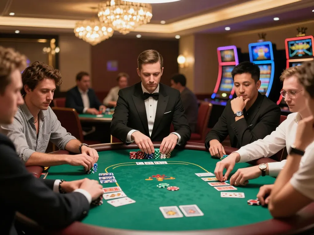 Players engaged in an exciting poker game, showcasing the thrill of lc 88 casino strategy.