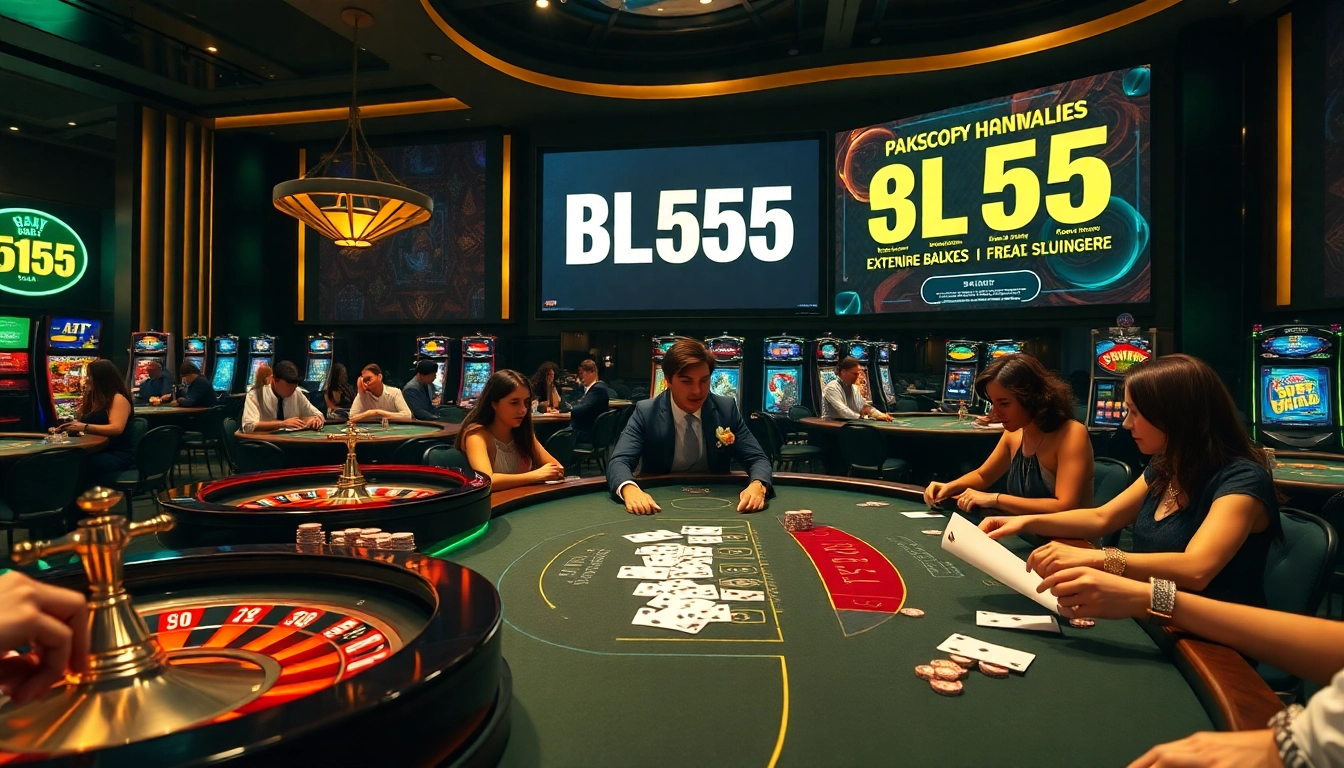 Experience the thrill of BL555’s casino with vibrant poker tables and dynamic players betting.