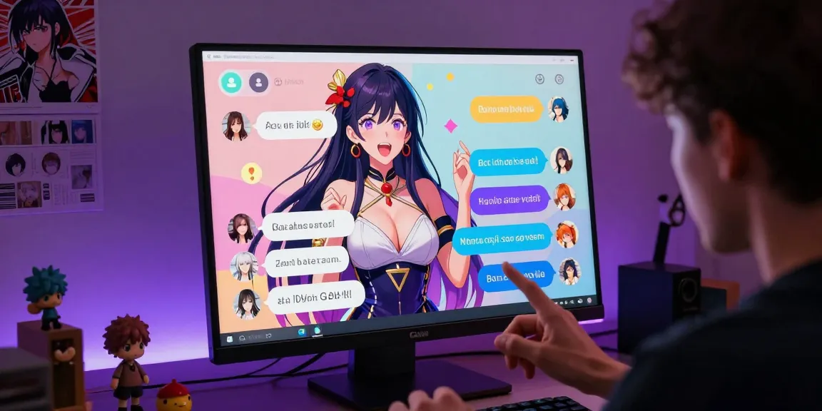 Engaging ai hentai chat interaction with vibrant anime character designs and a user delighted in conversation.