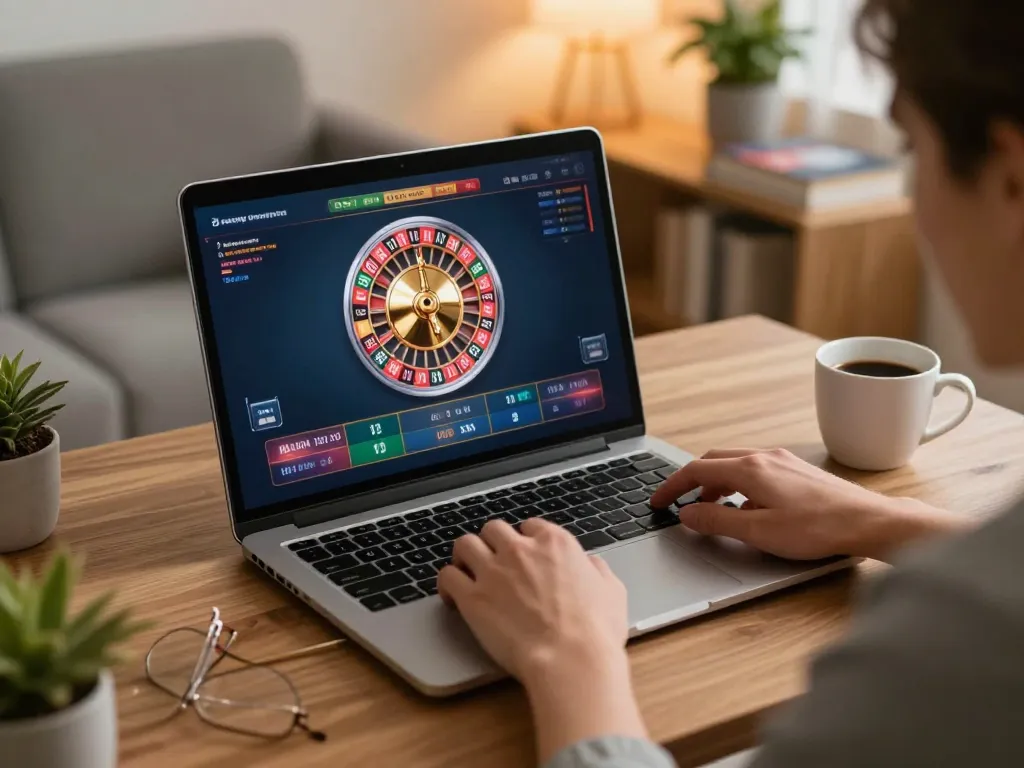 Play roulette online at cm88 with a focused player engaging in strategic betting from home.